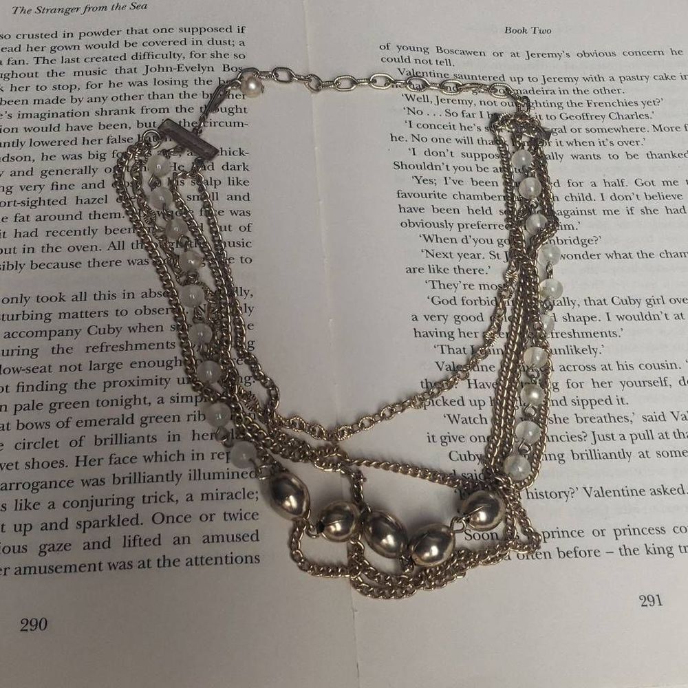 Silver Chain‎ and Beaded Necklacw with Clear Beads
